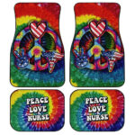 Hippie Tie Dye Car Floor Mats Custom Peace Love Nurse US Flag Car Accessories Beautiful For Nurse