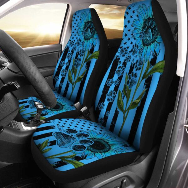 Paws Sunflower Car Seat Covers Custom US Flag Blue Car Accessories